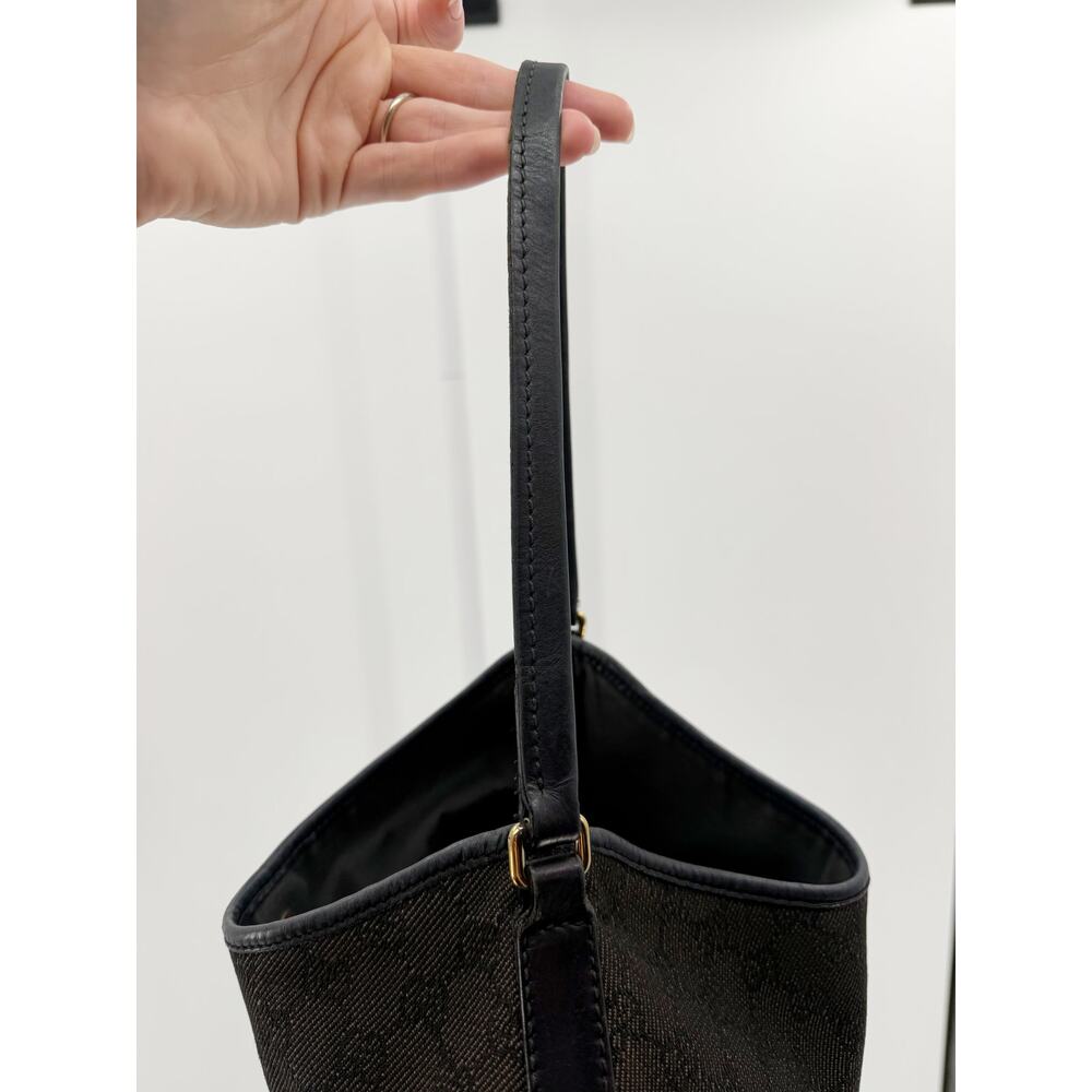 Gucci Black GG Monogram Canvas Leather Shoulder Hobo Bag Purse Vintage Handbag - Picture 4 of 12
